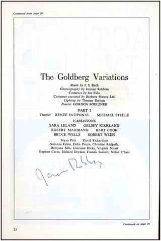 Robbins, Jerome. (1918-1998) Signed NYCB program (Goldberg Variations, 1972)