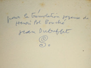 Dubuffet, Jean. (1901-1985) Tremolo sur l'Oeil - SIGNED PRESENTATION COPY to Henri-Pol Bouché