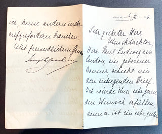 [Beethoven, Ludwig van. (1770–1827)] Joachim, Joseph. (1831–1907) Group of Signed Letters about the 1905 and 1907 Kammermusikfesten at the Beethovenhaus Bonn