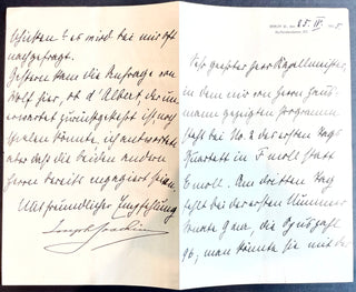 [Beethoven, Ludwig van. (1770–1827)] Joachim, Joseph. (1831–1907) Group of Signed Letters about the 1905 and 1907 Kammermusikfesten at the Beethovenhaus Bonn