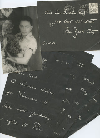 Van Vechten, Carl. (1880–1964) [Firbank, Ronald. (1886–1926)] Original Postcard Photograph with Copy of Letter to Ronald Firbank