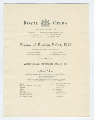 [Ballets Russes] Nijinsky, Waslaw. (1889–1950) & Karsavina, Tamara. (1885–1978) & Cecchetti, Enrico. (1850–1928) & Fokine, Michel. (1880–1942) & Diaghilev, Sergei. (1872–1929) 1911 Covent Garden Program