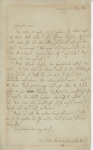 Mendelssohn-Bartholdy, Felix. (1809–1847) Autograph Letter - "If society is still in existence by New Year's Eve (which is doubtful), then let it be sung that evening"