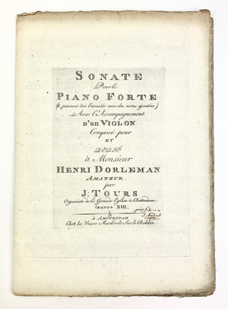 Tours, Jacob. (1760 - 1811) Sonate Pour le Piano Forte (...) Avec l'Accompagnement d'un Violon. Oeuvre XIII.