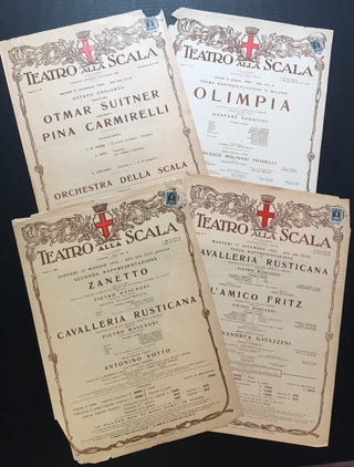 [LA SCALA]  Giulietta Simionato, Gabriella Carturan, Franco Corelli, Giuseppe di Stefano, Pilar Lorengar, Fiorenza Cossotto, Franco Tagliavini, etc. Original La Scala Broadside Posters from the 1950s and 1960s