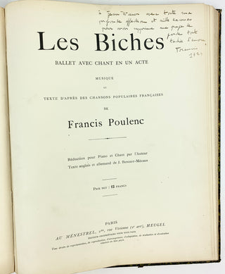 Poulenc, Francis. (1899–1963) [Wiener, Jean. (1896–1982)] Les Biches - INSCRIBED TO JEAN WIENER