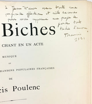 Poulenc, Francis. (1899–1963) [Wiener, Jean. (1896–1982)] Les Biches - INSCRIBED TO JEAN WIENER