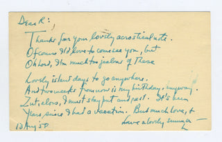 Bernstein, Leonard. (1918–1990) "TOO LAZY" - Autograph Acrostic Signed Postcard to Reneé Longy