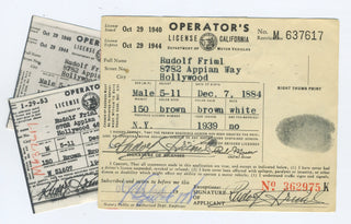 Friml, Rudolf. (1879 - 1972) Signed Driver's License