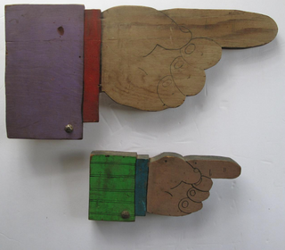 [Folk Art] Havens, Derek Tyler. Two Painted Wood Forearm Hand Direction Signs