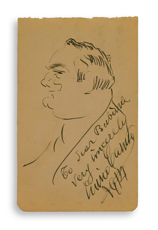 Caruso, Enrico. (1873–1921) [Alda, Frances. (1879–1952)] Signed Self-Portrait Caricature inscribed to the secretary of Frances Alda