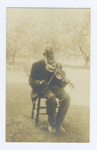 [African Americana] [Violin] Man with Violin – Postcard Photograph