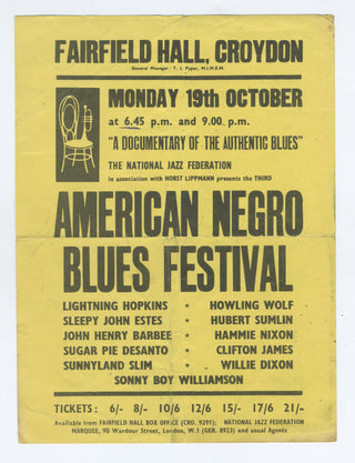 [Jazz & Song] [African Americana] 'American Negro Blues Festival 1963' – Original Handbill