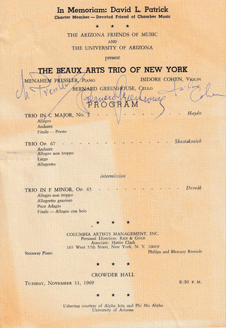 Beaux Arts Trio. (1955–2008) Signed Program