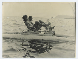 Nureyev, Rudolf. (1938–1993) Press Photograph of Nureyev on a pedal boat in Monte-Carlo