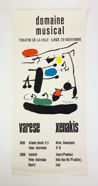 [Varèse, Edgard. (1883–1965) & Xenakis, Iannis. (1922–2001)] Miró, Joan. (1893–1983)  Original 1971 Domaine Musical Lithograph Poster