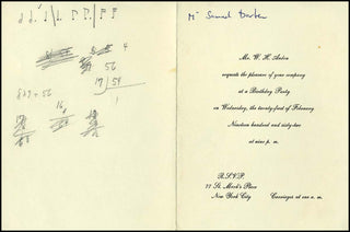 [Barber, Samuel. (1910–1981)] Auden, W.H. ( (1907–1973) Birthday Invitation addressed to Samuel Barber, with autograph musical notations