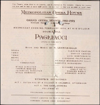 Caruso, Enrico. (1873-1921) 1919 Metropolitan Opera "Pagliacci" Program