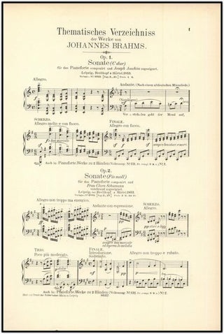 Brahms, Johannes. (1833–1897) Thematisches Verzeichniss Sämmtlicher Im Druck Erschienenen Werke von Johannes Brahms. Nebst systematischem Verzeichnis und Registern.