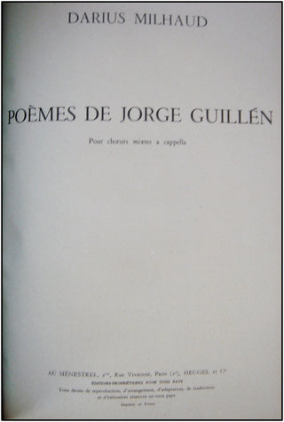 Milhaud, Darius. (1892–1974) Fiesta. Opéra en un acte. BOUND WITH: Poemes de Jorge Guillén.