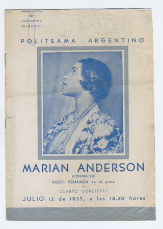 Anderson, Marian. (1897–1993) Original 1937 Buenos Aires Program