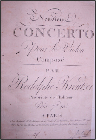 Kreutzer, Rodolphe. (1766-1831)  Six First Edition Violin Concerti, bound together with an Autograph Manuscript Cadenza