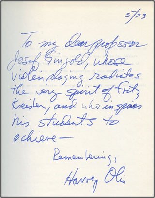 [Gingold, Joseph. (1909-1995)] Olin, Harvey Martin  An Analysis of Performance Techniques Required in Selected Original Violin Works by Fritz Kreisler.