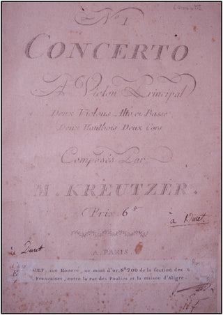 Kreutzer, Rodolphe. (1766-1831)  Six First Edition Violin Concerti, bound together with an Autograph Manuscript Cadenza