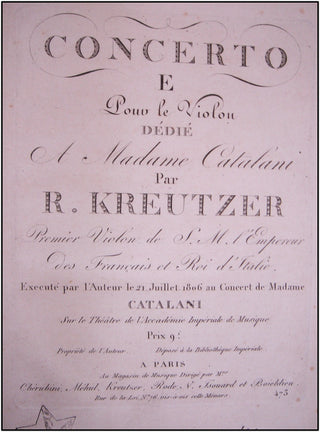 Kreutzer, Rodolphe. (1766-1831)  Six First Edition Violin Concerti, bound together with an Autograph Manuscript Cadenza