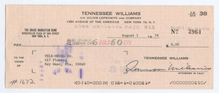 Williams, Tennessee. (1911 - 1983)  Signed Check