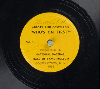 [Baseball] Abbott and Costello [Abbott, Bud. (1895 - 1974) & Costello, Lou. (1906 - 1959)] "Who's On First?"   - Signed Record Album Framed Ensemble