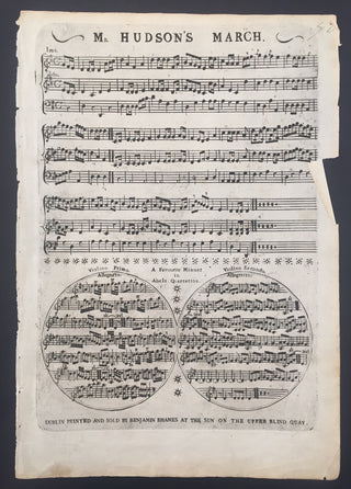 [Unusual Musical Printing] Abel, Carl Friedrich. (1723–1787) & Hudson, Robert. (1732–1815) "Mr. Hudson's March" and "A Favourite Minuet" - Original Sheet Music