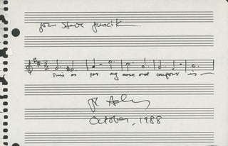 Adams, John. (b. 1947) [Donne, John. (1572–1631)] "Harmonium - 1. Negative Love" - Autograph Musical Quotation Signed