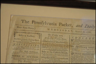 [Adgate, Andrew. (1762 - 1793)] MUSIC IN PHILADELPHIA The Pennsylvania Packet, and Daily Advertiser - 1786 Newspaper