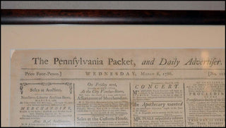 [Adgate, Andrew. (1762 - 1793)] MUSIC IN PHILADELPHIA The Pennsylvania Packet, and Daily Advertiser - 1786 Newspaper