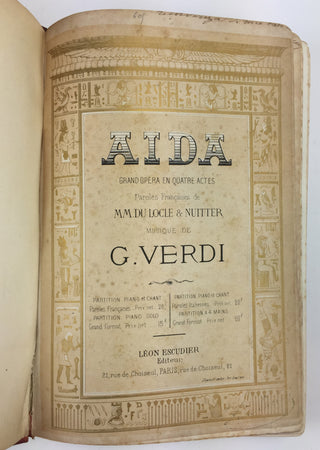 Verdi, Giuseppe. (1813-1901) Aida. Grand Opéra en Quatre Actes.