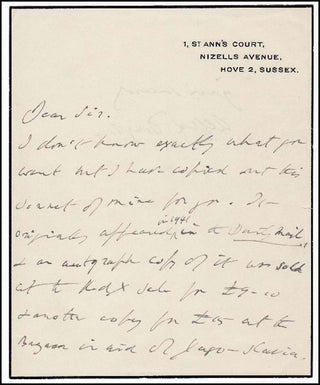 [Literature] [Wilde, Oscar. (1854–1900) ] Douglas, Lord Alfred. (1870–1945) Autograph Letter