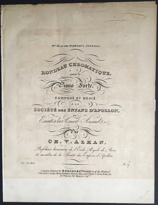 Alkan, Charles-Valentin. (1813-1888) [Zimmermann, Joseph. (1785-1853)] Rondeau Chromatique - SIGNED TITLE PAGE TO ZIMMERMANN