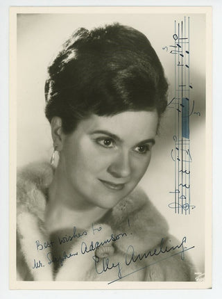 [Schubert, Franz. (1797–1828)] Ameling, Elly. (b. 1933)  Signed Photograph with Autograph Musical Quotation, "Der Hirt auf dem Felsen"