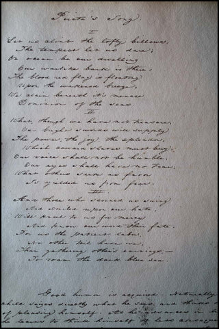 [American Songs] 1838 Song Manuscript from Private Pinkney, U.S. Navy.