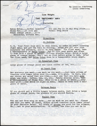 Armstrong, Louis. (1901–1971) Signed Diet Plan!