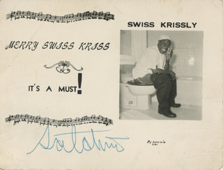 Armstrong, Louis. (1901–1971) "Merry Swiss Kriss" - Laxative Christmas Card Signed as Satchmo!