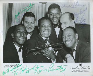 [Jazz & Song] Armstrong, Louis. (1901–1971) & Teagarden, Jack. (1905–1964) & Cole, Cozy. (1909–1981) & Hines, Earl "Fatha". (1903–1983)  Signed Photograph