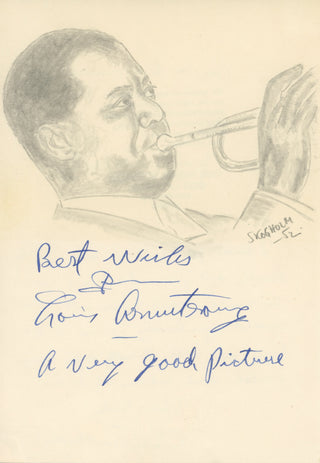 Armstrong, Louis. (1901–1971) [Skogholm, Carl Werner. (fl. ca. 1935–1965)] "A very good picture" - Signed Portrait Drawing