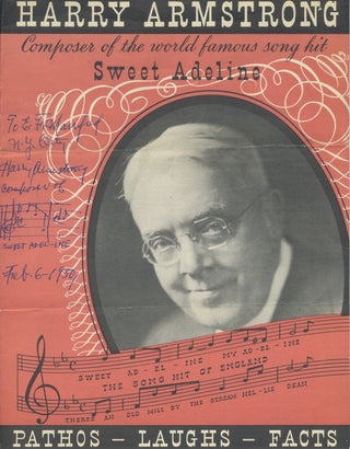 Armstrong, Harry. (1879–1951) "Sweet Adeline" - Autograph Musical Quotation on a Souvenir Brochure