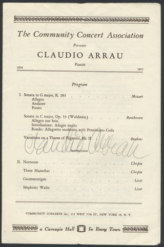 Arrau, Claudio. (1903–1991) Signed Program