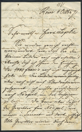 Achenbach, Oswald. (1827-1905) Autograph Letter