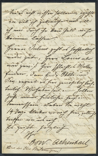 Achenbach, Oswald. (1827-1905) Autograph Letter