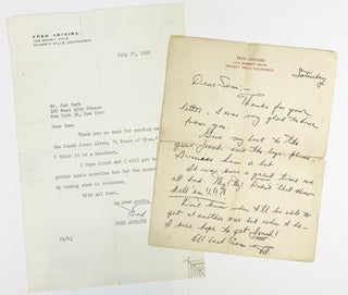 Astaire, Fred. (1899–1987) [Berk, Sammy. (1894–1983)] [Jones, Jonah. (1919–2004)] "My!  My!  Didn't that show kill 'em!!!!?!" - Two Signed Letters