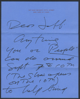 Avedon, Richard. (1923–2004) Autograph Letter